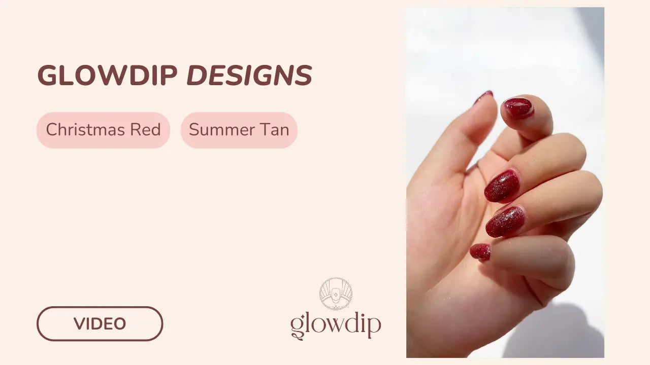 Glowdip designs kerst rode glitter nagellak voor een sprankelende kerst en zomerse tan look.