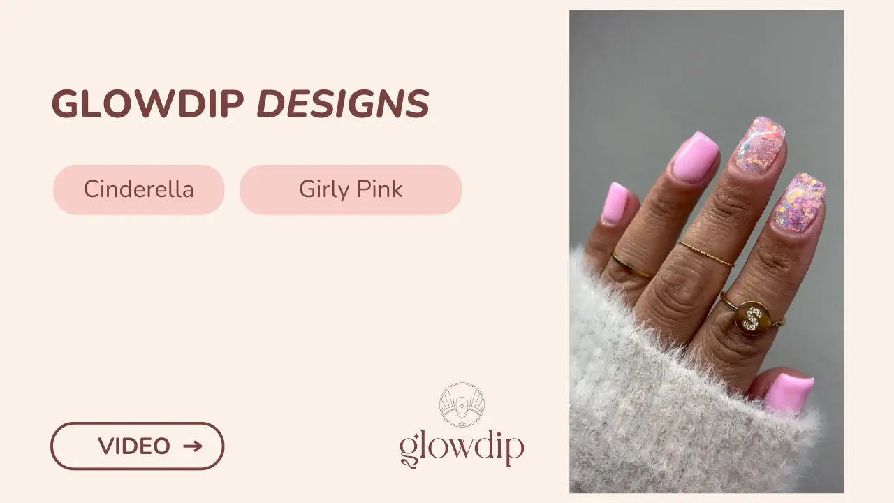 Roze glitterende nagellak met zachte roze basis en glinsterende shimmer ontworpen door glowdip in barbie’s droomhuis