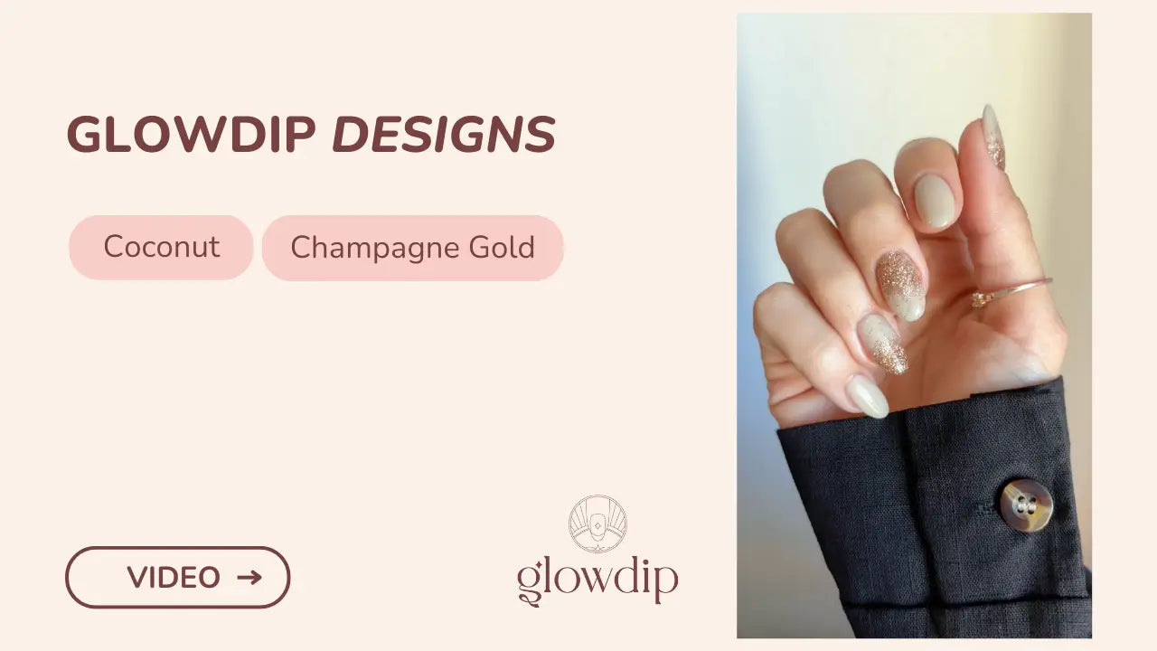 Coconut en champagne gouden glowdip designs nagellakset met glanzende dip poeder voor een glamoureuze look