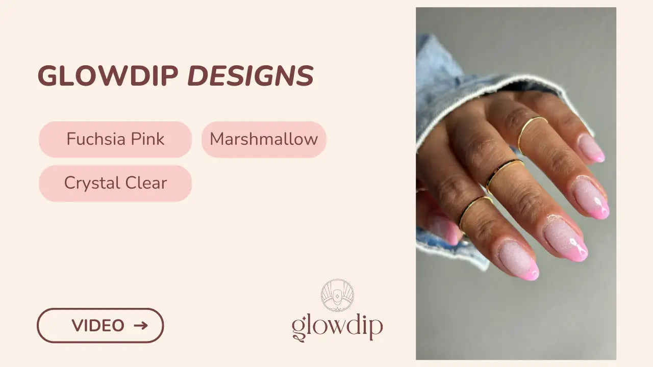 Fuchsia roze en marshmallow gradient glow dip nagellak met kristalheldere afwerking in parijse roze artikel