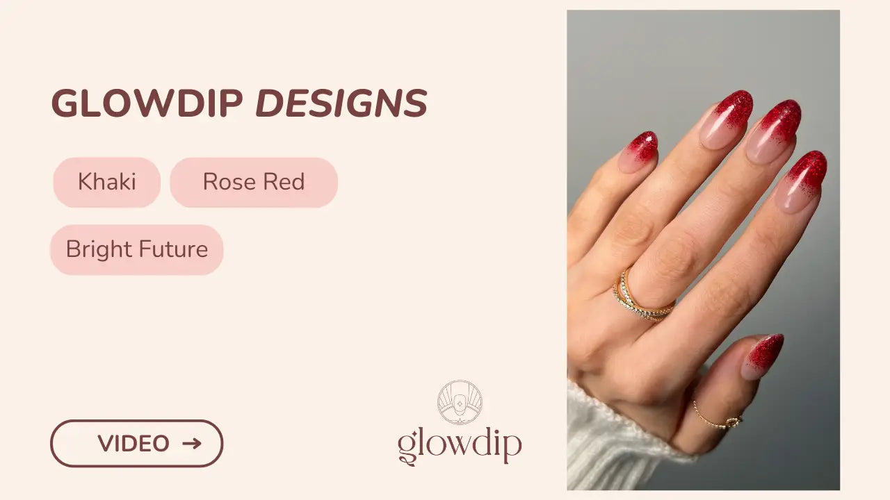 Roze rood en nude gradient nagellak met glitterafwerking ontworpen door glowdip in mousserende wijn artikel