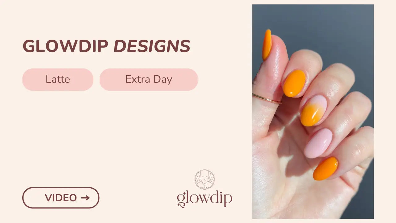 Vibrante oranje en roze gradient glow dip nageldesign door glowdip in artikel latte extra day oranje tinten