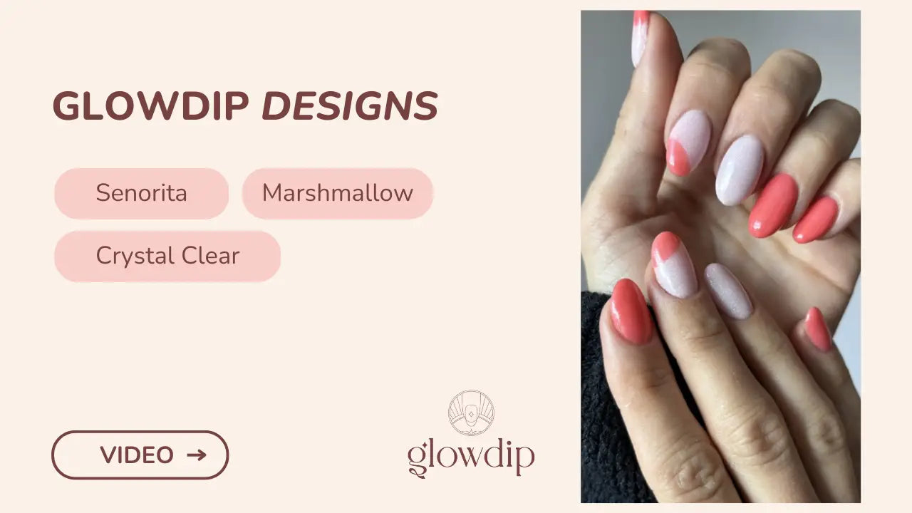 Coral en witte gradient nagellakdesign van glowdip designs in artikel senorita marshmallow crystal clear citrus splash