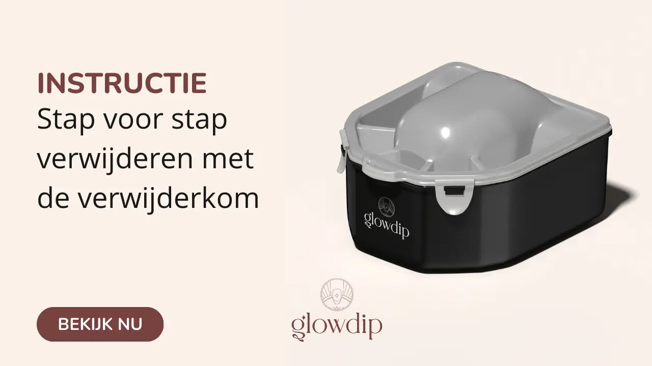 Zwartgrijze plastic glowdip verwijderkom met afneembare stickerverwijderaar en gebogen deksel in gebruik