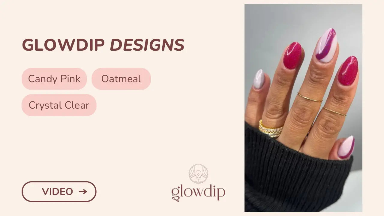 Candy pink en havermout gestreepte nagellak met kristalheldere accenten van Glowdip Designs