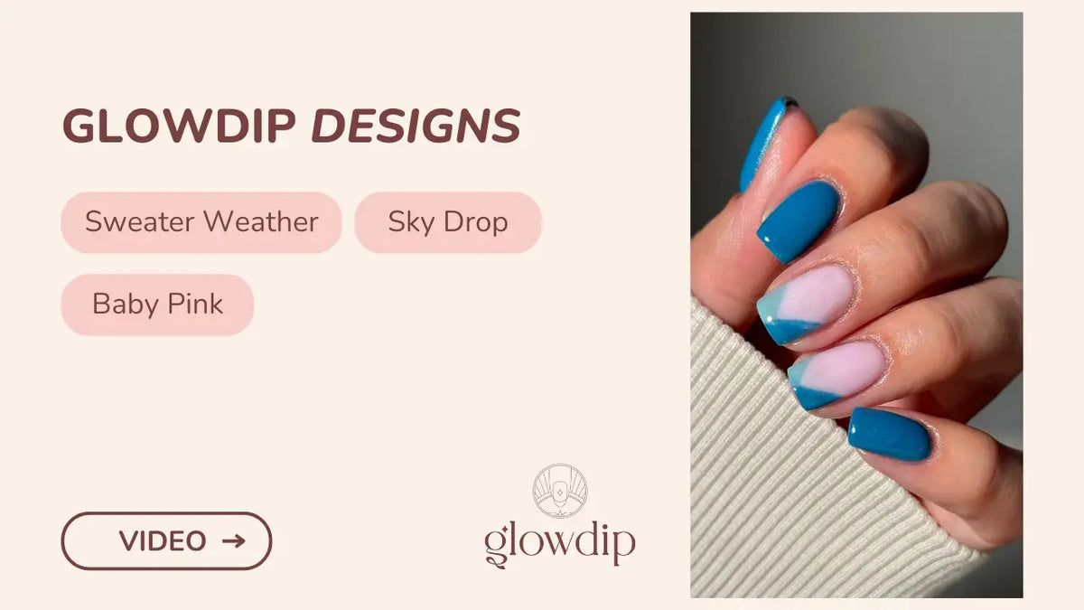 Blauwe en babyroze glanzende gradient nagellak met moderne ombre design van glowdip designs in sweater weather artikel