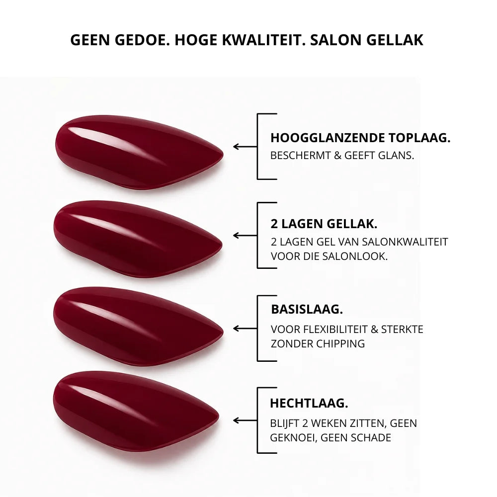 Uv-free gel wrap bundle met diepe rode glanzende salon gel nagelverlengingen in slanke amandelvorm